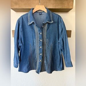 Shaver Lake|Vintage Denim blue Button-Up Top,boho western stitching•Cotton,XL